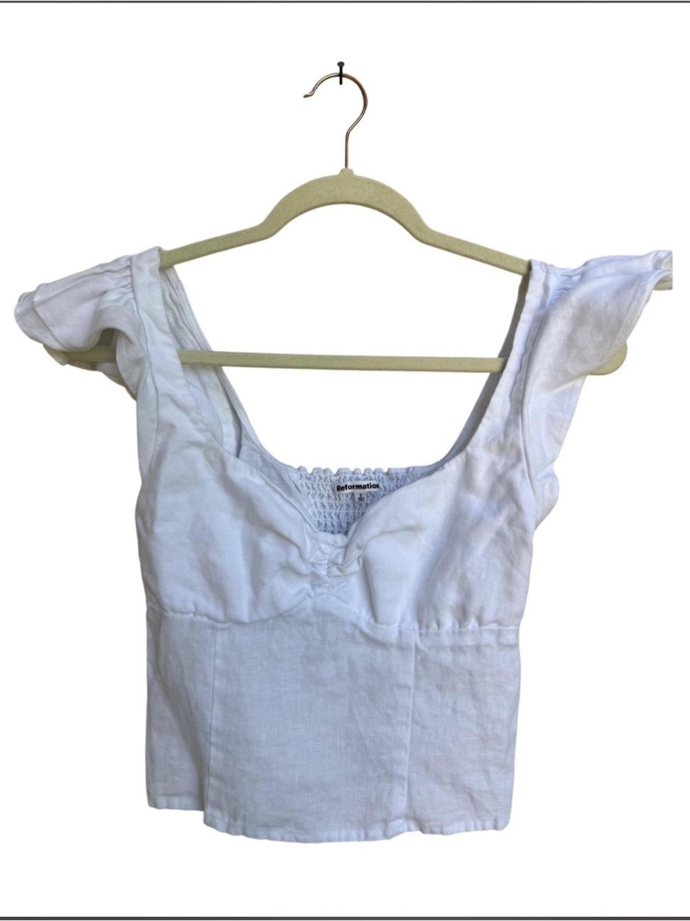 Reformation White Ruffle Cap Sleeve Square Neck Camisole